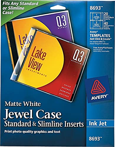Insertos de caja para CD y DVD Avery, blanco mate imprimible para estuches estándar y delgados 2