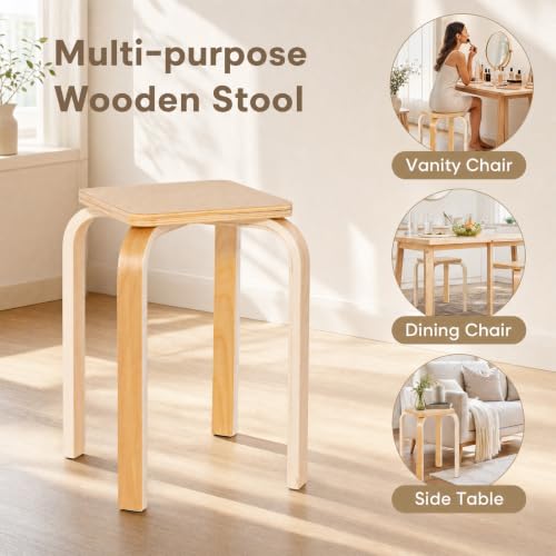 Image of COSTWAY 18-Inch Stackable Wooden School Stools Set of 4, Natural