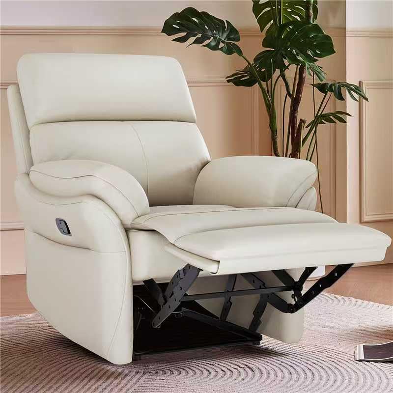 THE WE STORY Genuine Leather Recliner Chair for Adults,Top-Grain Leather, Ergonomic Living Room Chair with Lumbar Support, High Back Theater Seating Single Reclining Sofa,Multilayer Sponge,Beige