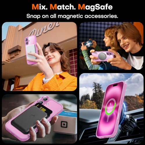 Image of TAURI for iPhone 16 Plus Case, Compatible with MagSafe, Pink | with Screen Protector, Not-Yellowing Military-Grade Protection, Shockproof Slim Magnetic Case for iPhone 16 Plus