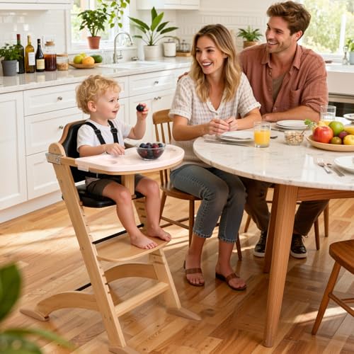 Image of Cowiewie New Upgrade 3-in-1 Convertible Wooden High Chair for Babies & Toddlers 10 Levels Adjustable 3-Tier Remove 2 Waterproof Cozy Cushions Black
