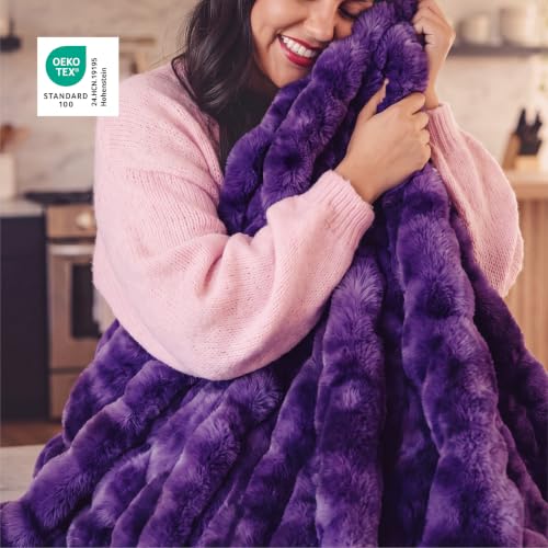 Image of Bedsure Fluffy Bubble Faux Fur Throw XL Blanket, 50 inchx70 inch, Tie-dye Purple