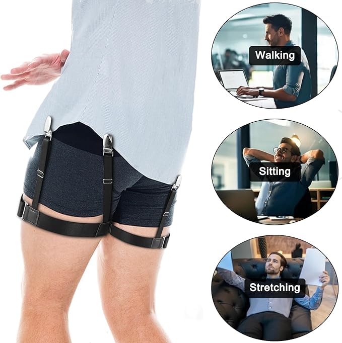 Image of Leosportz Shirt Stays Adjustable Shirt Tucker - Elastic Strap Shirt Tighter | Skin Friendly Stay in Place T-shirt Holder for Men