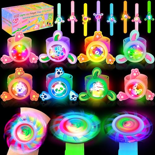 24 Pack LED Light Up Fidget Spinner Slap Bracelets Party Favors for 4-8-12 Glow in The Dark Party Supplies,Birthday Gifts, Classroom School Exchange, Goodie Bags Easter Basket Stuffers