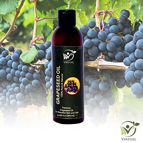 Image of VIRTUAL 100% Pure Grapeseed Oil For Hair Growth, Skin Tightening, Face Massage, Acne Cold Pressed Natural Oil for Multipurpose Use (180ml)