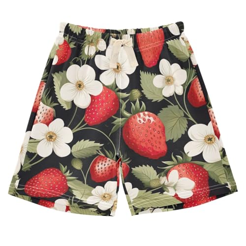 innewgogo Strawberry White Flowers Toddler Baby Boy Girl Cotton Pull-On Shorts Elastic Waist Drawstring Pants Athletic Casual Shorts 4T