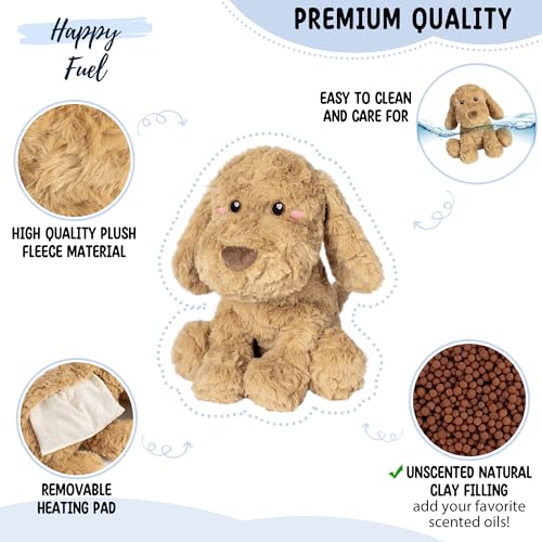 Image of Happy Fuel Goldendoodle Poodle Dog Microwavable Stuffed Animal 1.5 lb Unscented Heating Pad Plush, Soft Cozy Golden Doodle Puppy Toy for Relaxation and Comfort, Gift for Women, Girls, Adults & Kids