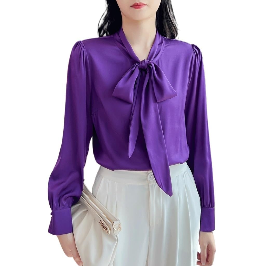 Chemisier en soie violet femme taille M : haut manches longues élégant chic automne