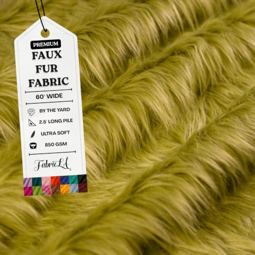 Image of FabricLA Faux Fur Fabric by The Yard - Artificial Craft Fur - 72 inch X 60 inch Inch Wide - Fur Fabric for Craft Supply, DIY Furry Plush Projects, Sewing, Decoration, Upholstery, Apple Green, 2 Yard
