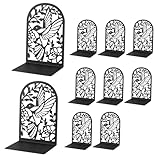 CHUENKUK 10 Stück Metall Bücherhalter Bookends, 18,1 x 12 x 8,5cm Vogel Design Schwarz Buchstütze, Bücherregal für Bücher und Regale