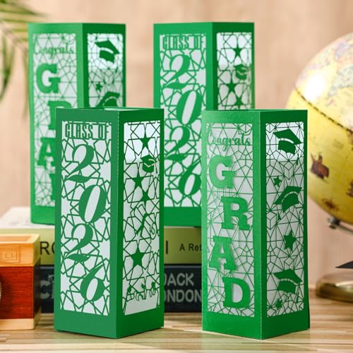 Image of Rossesay 6 Pcs Graduation Table Centerpieces Boxes Class of 2026 Graduation Lanterns for Centerpieces with LED Candles Congrats Grad School College Photo Props for Party Table Decoration (Green)