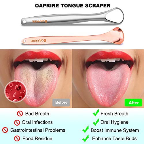 Tongue Scraper Cleaner - OAPRIRE 4 Pack Stainless Steel Tongue Scraper with 2 Travel Handy Case for Healthy Oral Care and Adults Kids, Easy to Use, Help Fight Bad Breath - Rose Gold & Silver