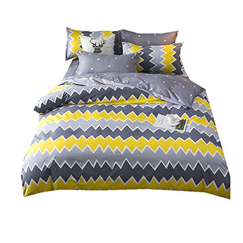 Sticker superb 4 Piezas Gris Amarillo Ola 220 x 240 cm Juegos de Fundas para edredón Cama 150 cm 100% Microfibra Poliéster (Moderno Ola)