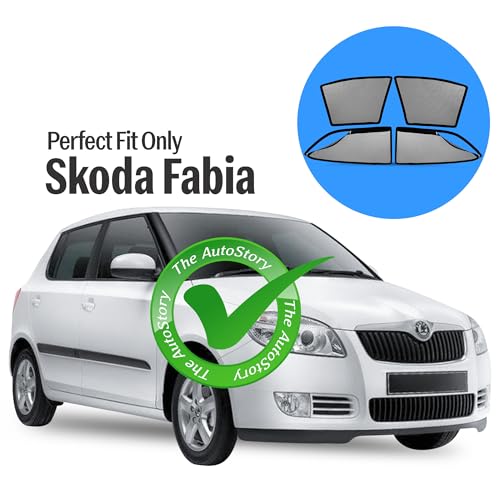 Image of AutoStory Magnetic Car Sunshade for Skoda Fabia | Front Half Cut for Mirror Visibility + Rear Full Coverage with Zipper | Heavy Heat & UV Protection | Privacy Side Window Curtains Shades