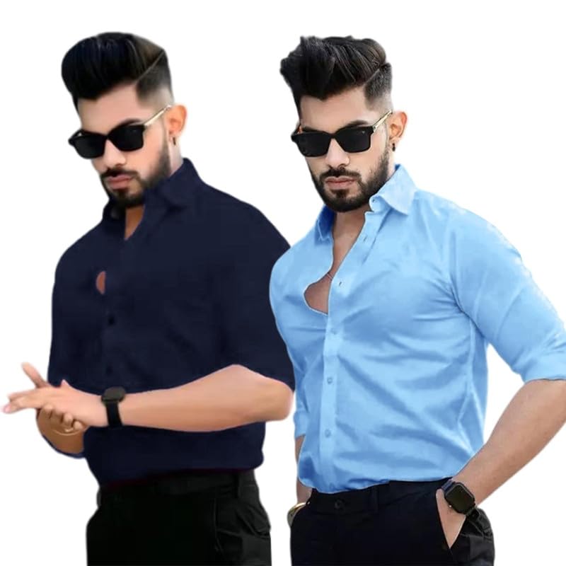 Image of Pinkmint Men's Solid Shirt | Soft Cotton Blend | Casual Shirt | Plain | Full Sleeve - Regular Fit (Available in Plus Size and Pack of 2)