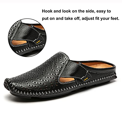 Men's Slip On Mules Clog Slippers Hollow Leather Backless Casual Loafers Dress Shoes for Walking Indoor Outdoor Non-Slip Soles Hand Stitched Breathable Comfortable Lightweight Soft2