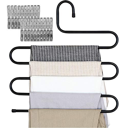 Tosnail 8 Pack Multi Layers Metal Pants Slack Hangers Pants Racks Closet Space Saver Storage with 40 Pieces Stainless Steel Clips