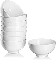 DOWAN 10oz Ceramic Dessert Bowls Set of 8 - 4.5" Small White Porcelain Bowls for Cereal, Rice, Ice Cream, Fruit, Soup - Dishwasher Microwave Safe