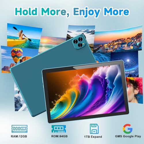 Image of Tablet Android 16 10 Inch 12GB RAM+64GB ROM / 1TB Expandable, 1280 * 800 HD Touch Screen, 5G WiFi6 BT 5.0, 2 in 1 Tab with Keyboard Case Mouse Stylus(Navy Blue)
