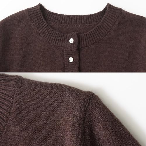 Image of FindThy Women's Cropped Cardigan Sweater Trendy Crewneck Ruffle Long Sleeve Button Down Knitwear Tops