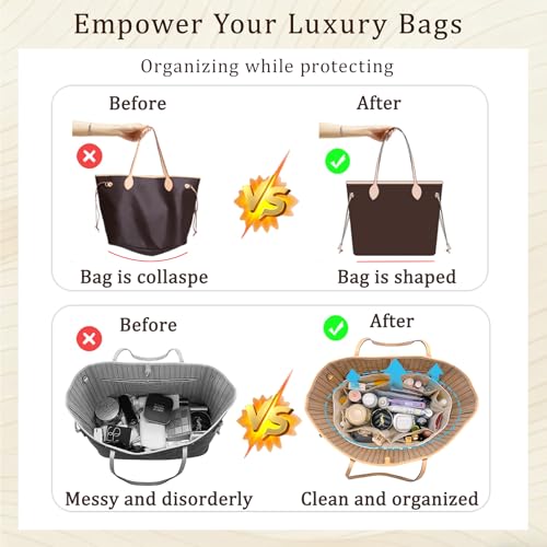 Ultra-light Tote Bag Organizer Insert Compatible with lv Never full mm,C.oach City 33,G.oyard PM and More, Water-proof Dupontpaper Purse Organizer Insert,Handbag Inner for Luxury Bags(NFMM)