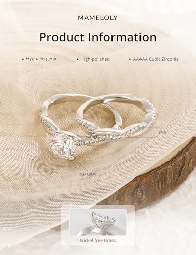 Image of Mameloly 1.5ct Engagement Rings for Women Round Bridal Ring Sets Cubic Zirconia Wedding Band Twisting Infinity Pave Set Size 3-12