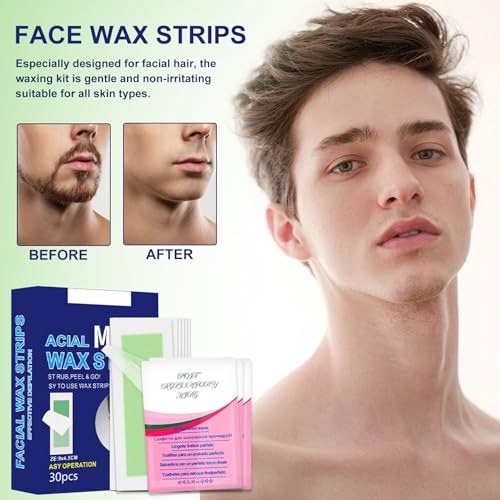 Ledeak Bandas de Cera Fría Depilatoria, Facial Bandas de Cera Depilatoria, Crema Depilatoria Hombre para Depilación Facial, Pecho y Espalda, Set de 30 Bandas de Cera y 3 Después Depilacion Aceite - imagen 2