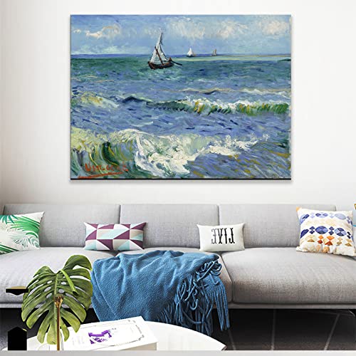Vincent Van Gogh Canvas Wall Art - Seascape At Saintes Maries Poster - Impressionism Art Prints - Pointillism Painting For Living Room Home Decor Unframed (Seascape At Saintes Maries,12X16Inches/30X40Cm) #TOP1