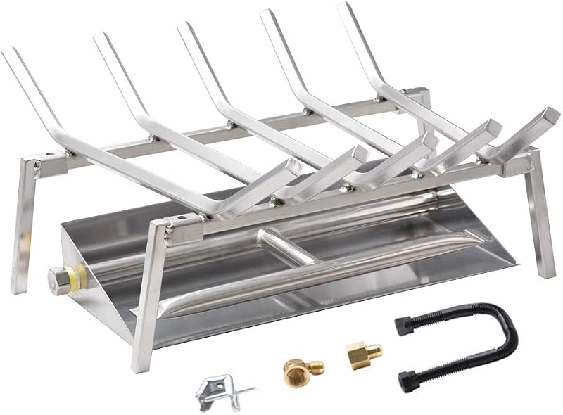 Skyflame 18-inch Fireplace Log Grate with Dual Burner Pan | Connection Kit Included, Natural Gas, 304 Stainless Steel