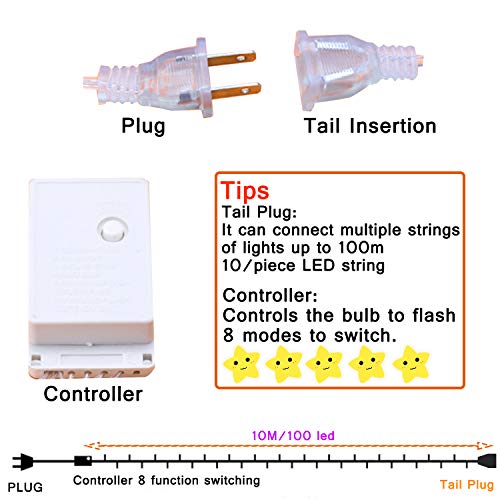 Star String Lights 100 Led 33 Ft Plug In Fairy Bedroom Twinkle Lights Waterproof Extendable For Indoor Outdoor Wedding Party Christmas Tree New Year, Garden Decoration Warm White #TOP6