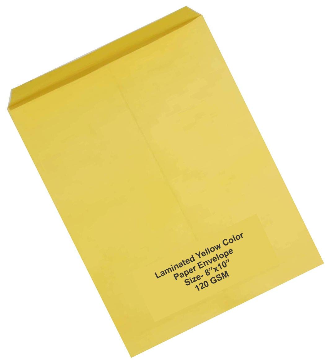 Yellow Laminated Paper Envelope By Deepa's Group 8x10 inches Yellow Color 120GSM Pack of 50 Pcs. 2
