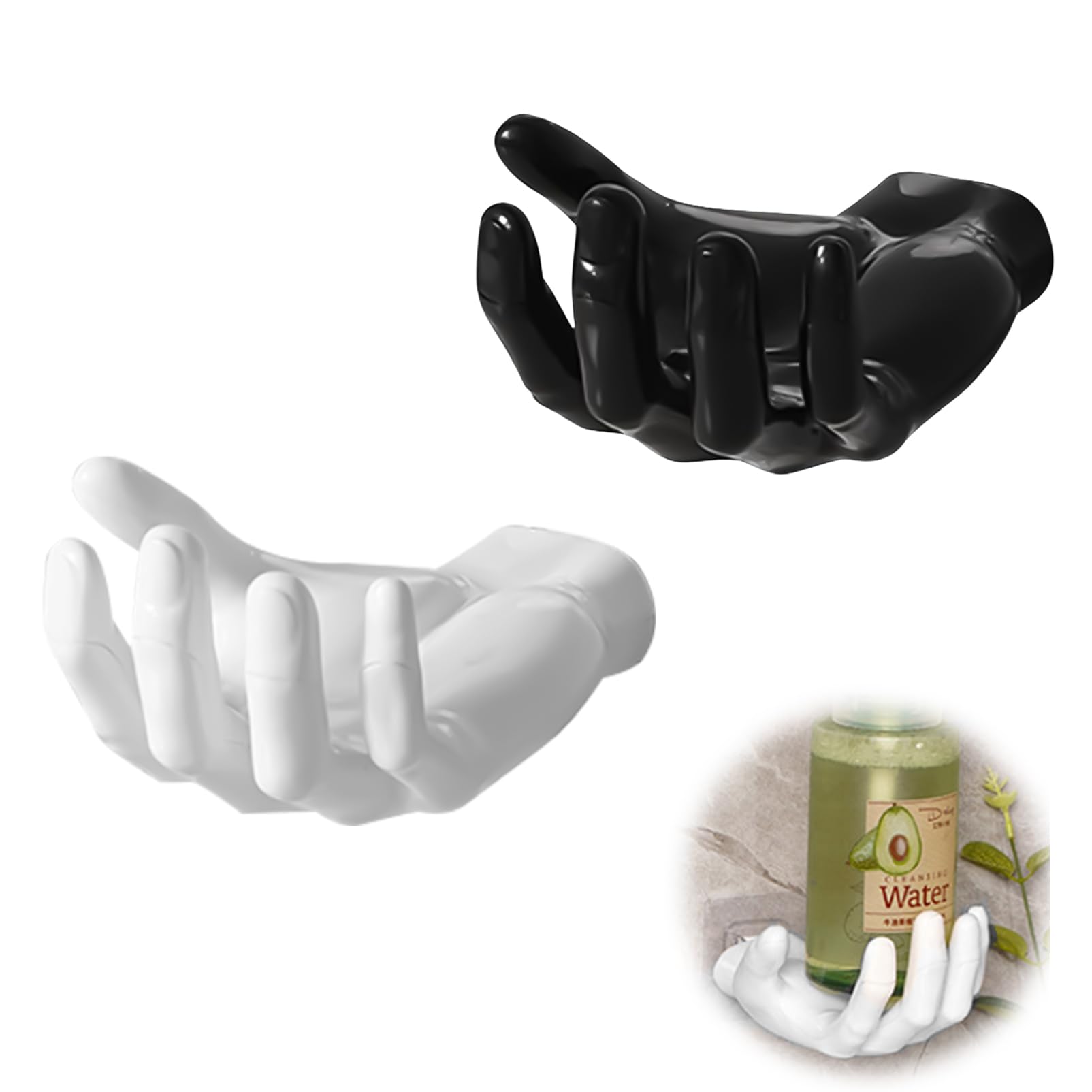 Nizirioo Black/White Hand-Shaped Wall Hooks, 2Pcs Resin Wall Mount For Keys, Soap, Headphones, Self-Adhesive Wall Storage ()