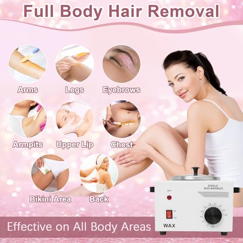 Image of Podoy Wax Warmer for Hair Removal, Professional Single Wax Warmer Pot Melter Heater with Adjustable Temperature Set, Home Spa & Salon Electric Waxing Machine with 200pcs Sticks