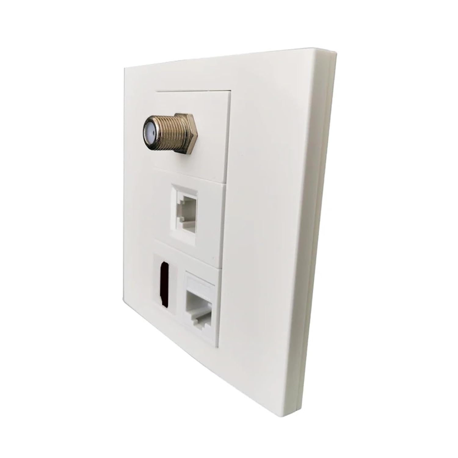 F-Type TV DTV Connector CAT3 RJ11 Phone Jack Panel with HDMI 2.0 CAT6 RJ45 LAN Wall Panel Socket (White)(86x86mm Faceplate)