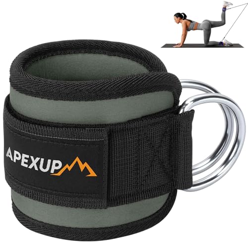 APEXUP Ankle Strap for Cable Machine, Ankle Resistance Bands, Cable Kick Back Ankle Straps for Gym, Glute Workouts, Leg Extensions, Adjustable Straps with Neoprene Padding Gray Single
