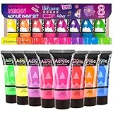 AUREUO Neon Acrylic Paint Set - 8 Fluorescent Colors 0.71 Fl Oz / 21ml Art Paint Tubes for Crafts Decor Rich Pigments Non-toxic Painting Supplies for Artists Hobby Painters Adults