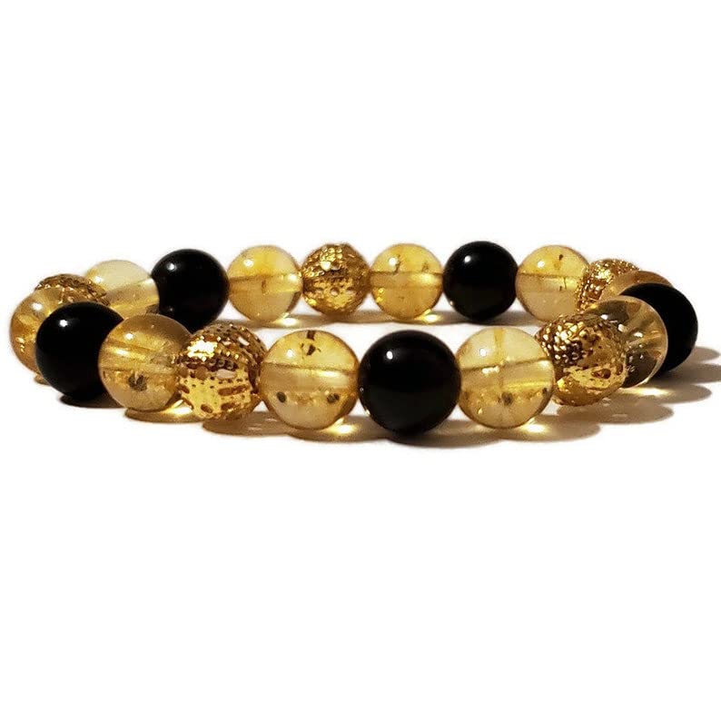 Bracelet citrine et tourmaline noire LKBEADS 8mm pour homme et femme