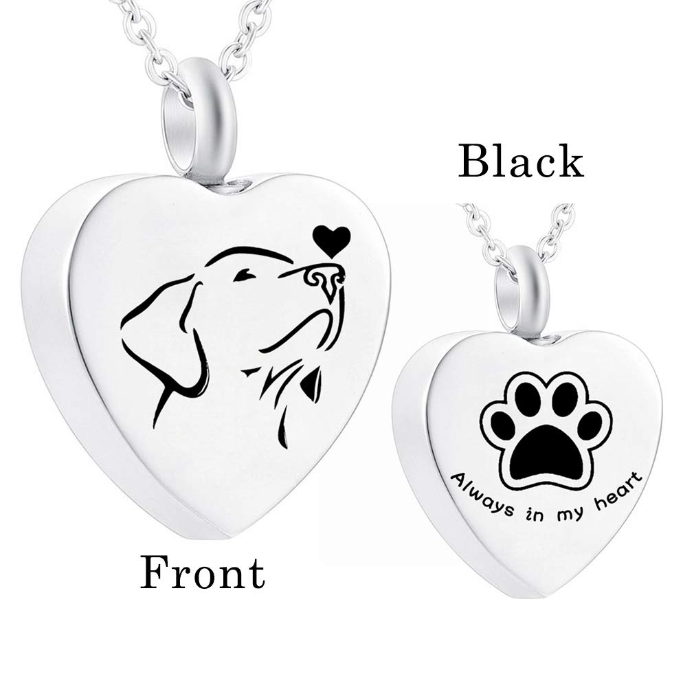 weikui 316L Stainless Steel Pet Cremation Jewelry for Dog Always in My Heart Paw Print Memorial Keepsake Pendant Urn Necklace for Ashes Labrador Retriever (Dog)