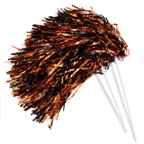 Andersons Metallic Orange and Black Foil Textured School Spirit Shakers Cheerleader Pom Poms Football Basketball Homecoming Squad Team Party Dance Club Performance Celebration Pack of 10