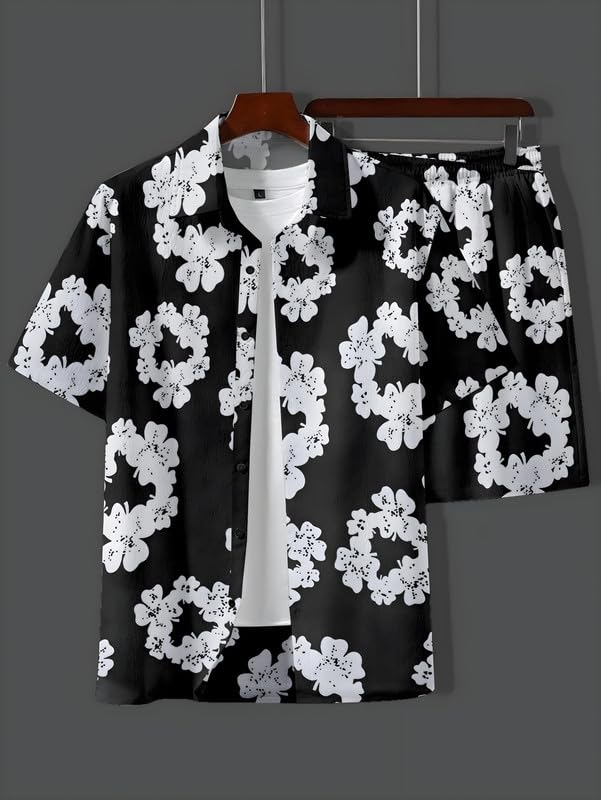 Image of Men's Printed Co-Ord Set | Plus Size Casual Shirt & Shorts Set | Nightwear Pajama Suit, Loungewear, Beachwear & Vacation Outfit Design No Shirt-Short Set10-Parent