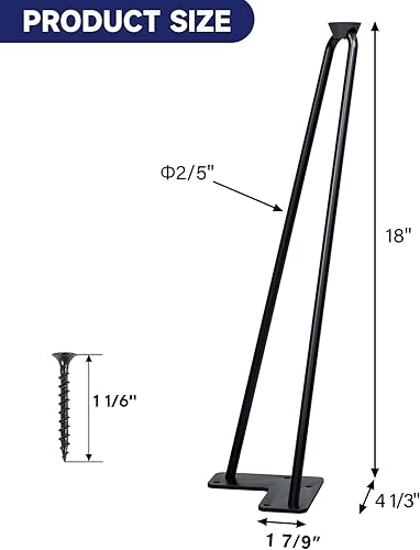 Miniatura 5 de Tengchang barras de metal sólido con acabado horneado estilo horquilla para utilizar como patas de mesa, banco, silla, etc, color negro de 8" 12"