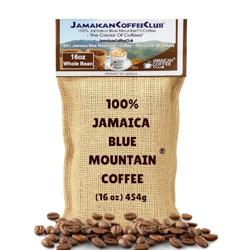 JamaicanCoffeeClub Blue Mountain Whole Bean Coffee, WB 16oz 100% Jamaican