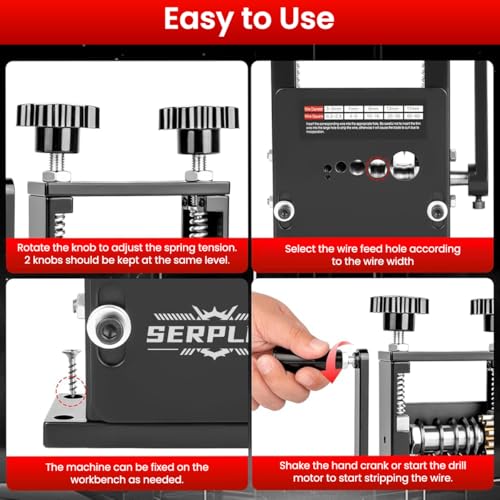 Image of Serplex 6 in 1 Cable Stripping Machine with Hand Crank Manual /Drill-Operated Wire Stripping Tool, 5 Channels Wire Stripper Tool for 1-17mm Dia Cable Bench Fixed Cable Stripping Tool