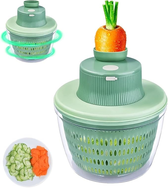 waqif Salad Spinner Electric Salad Spinner, Wireless Lettuce Spinner Dehydrator for Fruit Vegetables, Large Capacity Salad Vegetable Dryer, Quick Drainage Mixer Spinner with Salad Dressing