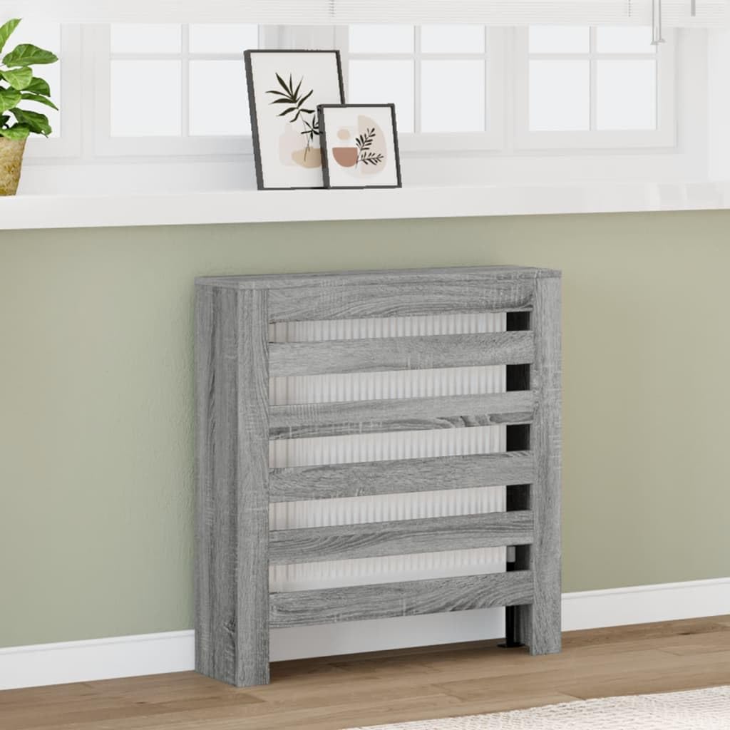 Heizkörperverkleidung Grau Sonoma 78x20x82 cm Holzwerkstoff mit Wandhalterung, modernes Latten-Design, praktische Ablage, langlebig, pflegeleicht für Wohnzimmer, Heizkörper Zubehör