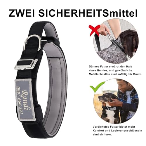 Hundehalsband Personalisiert Mit Metallschnalle und Reflektierendes Etikett, Leichtes Taktisches Personalisiert Hundehalsband für Große Mittlere Hunde, Benutzerdefinierte Hunde Halsband