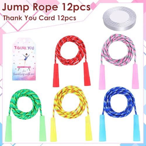 Image of Thenshop 24 Pcs /12 Set Gymnastic Party Favor Gymnastics Birthday Supplies, 12 Colorful Jump Rope 12 Gift Card Bulk Gift Nylon Stripe Ropes Adjustable Size Exercise Fitness Activity Sports Party Favor