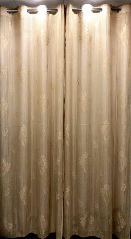 Image of Polyster semi Transparent Tissue net Floral Design Window Curtain (4X5Feet) for Living Room,Bedroom,Hall,Hotel Pack of 1 Brown