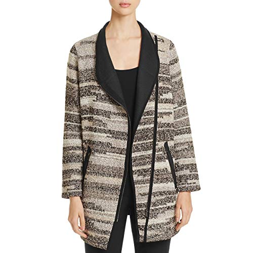 Nic + Zoe Womens Visionary Faux Leather Fringe Shawl Collar Jacket Taupe S