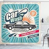 ABAKUHAUS Retro Cortina de Baño, Vintage Auto Reparación Arte, Material Resistente al Agua Durable...